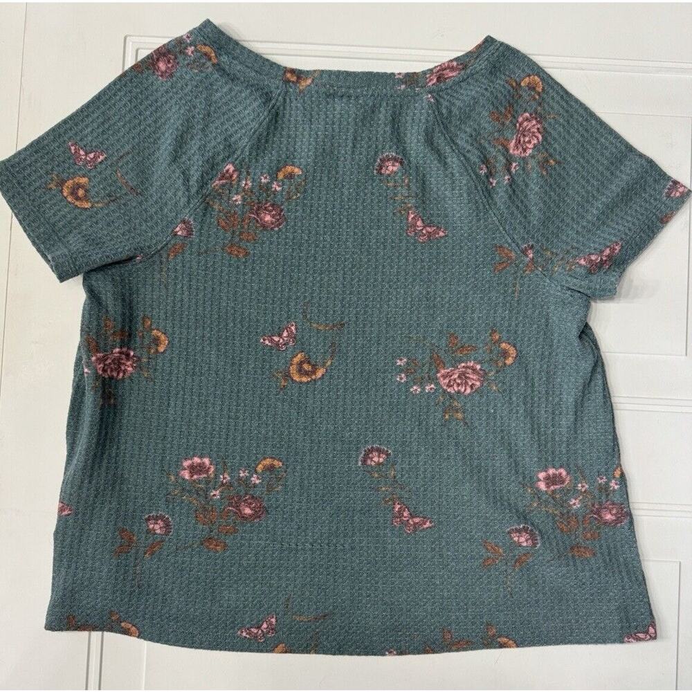 Torrid Green Floral Classic Fit Waffle Knit Crew Neck Raglan T-Shirt Womens 00 - Picture 4 of 6